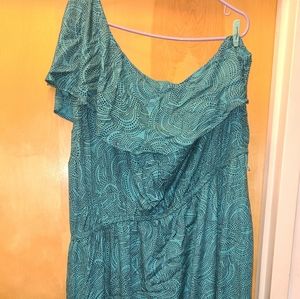 Ava & Viv green swirl print one shoulder dress 4x